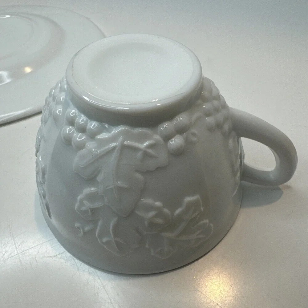 Indiana Glass‎ Colony Harvest Grape White Milk Glass Cup and Saucer